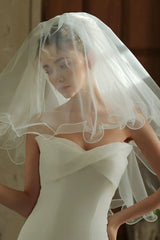 Ivory Ruffled Two-Tier Bridal Veil With Bow