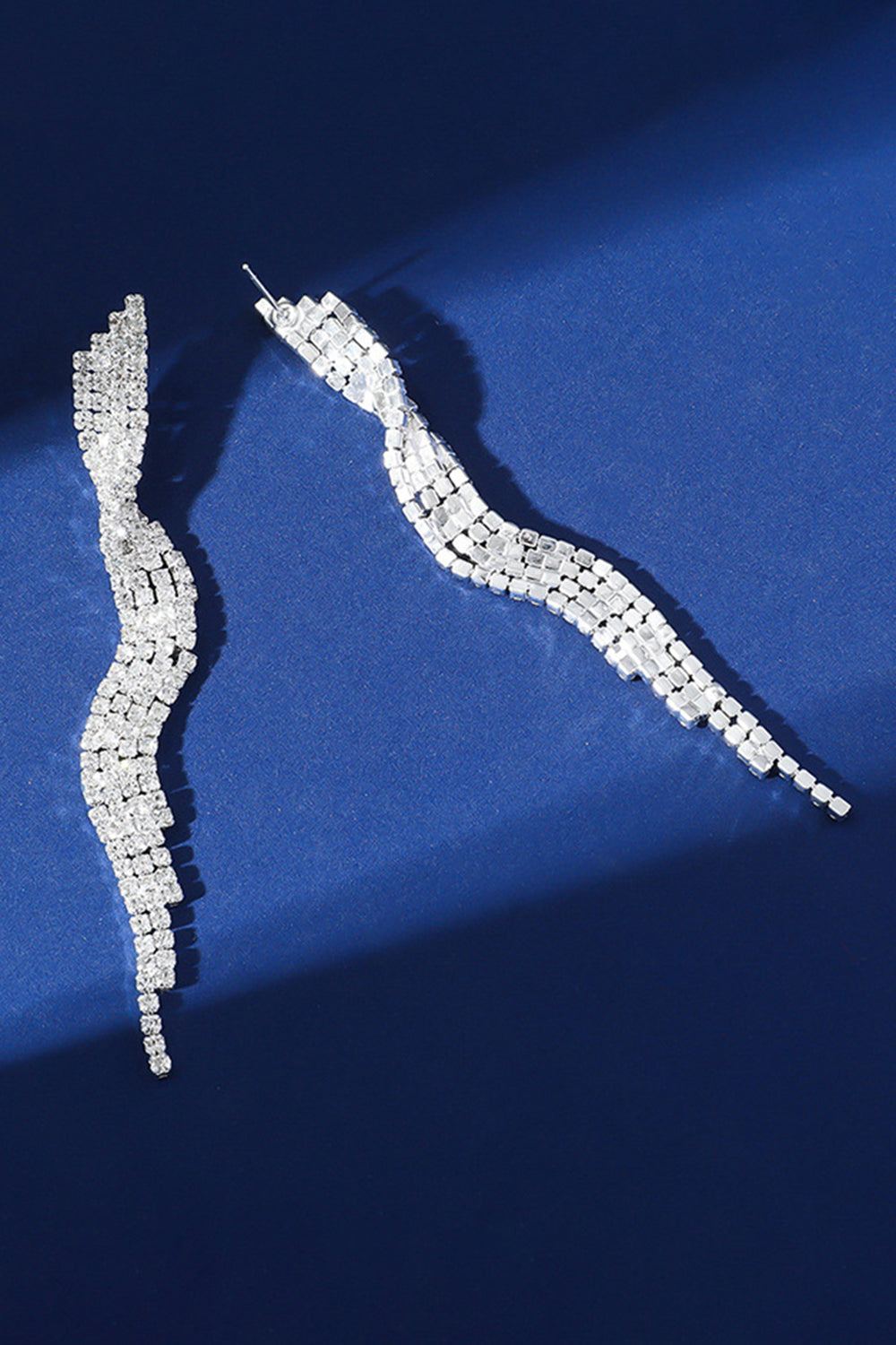 Silver Rhinestone Curved Drop Earrings