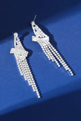 Silver Rhinestone Tassel Drop Earrings