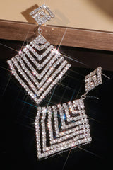 Silver Sqrare Shaped Rhinestone Drop Earrings