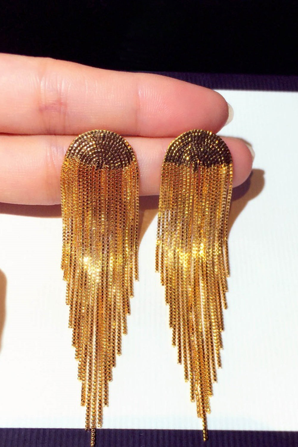 Golden Tassel Fringe Drop Earrings With Metallic Chains