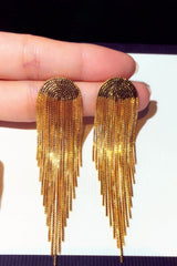 Golden Tassel Fringe Drop Earrings With Metallic Chains