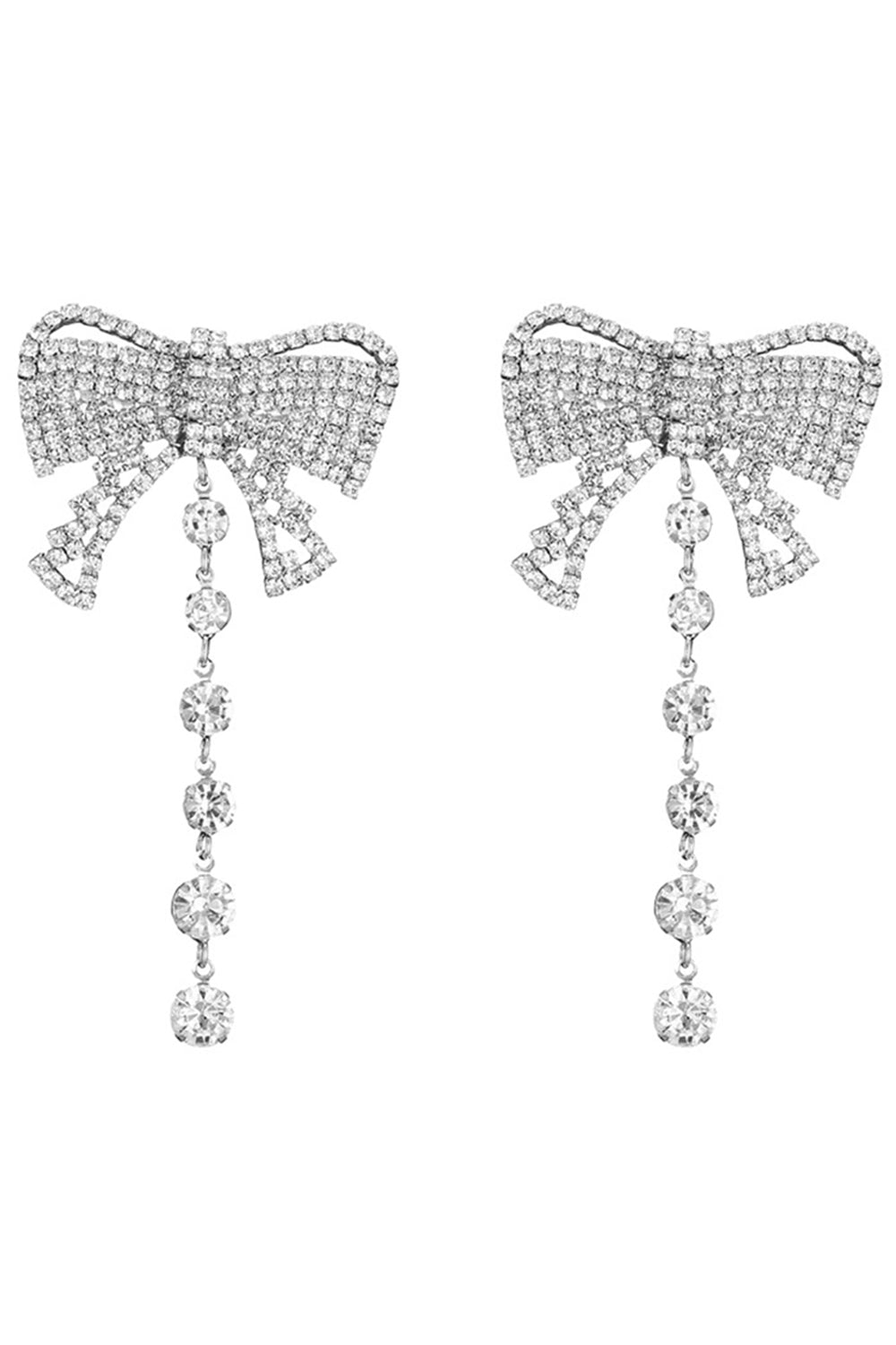 Sparkly Silver Bowed Dangle Earrings With Rhinestones
