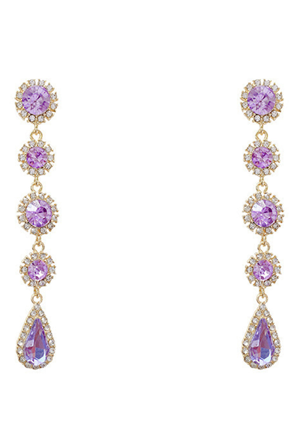Purple Teardrop Rhinestone Dangle Earrings
