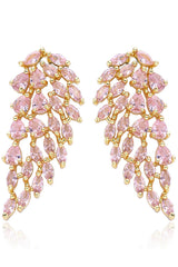 Pink Rhinestone Gold-Plated Dangle Earrings