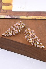 Pink Rhinestone Gold-Plated Dangle Earrings