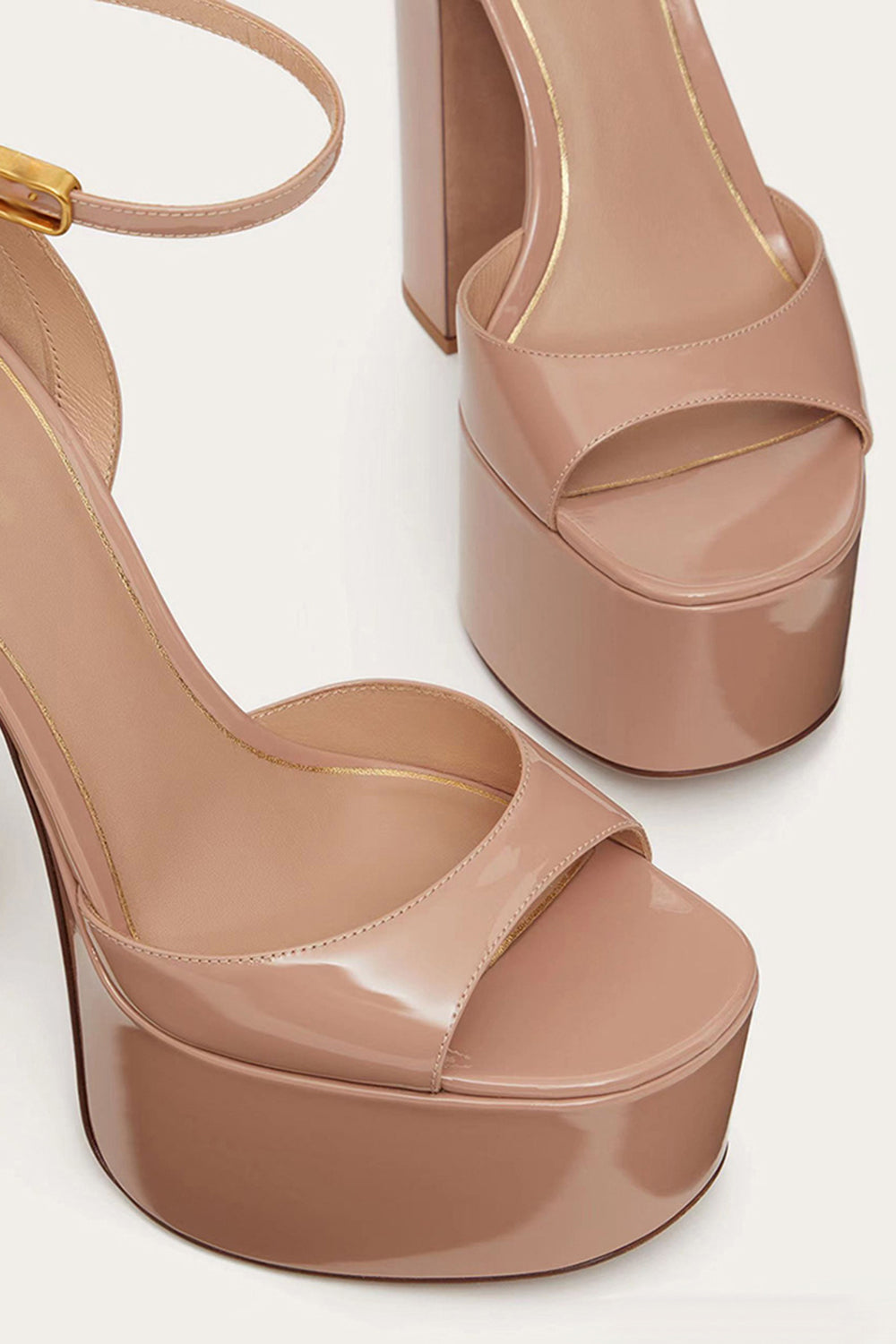 Black Platform Hunky Heel Sandals With Ankle Strap