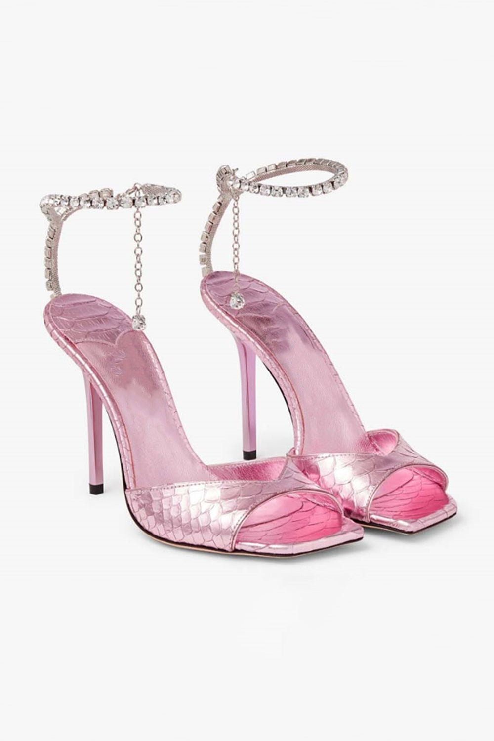 Dark Green Open Toe Stiletto Heels With Rhinestones Ankle Strap
