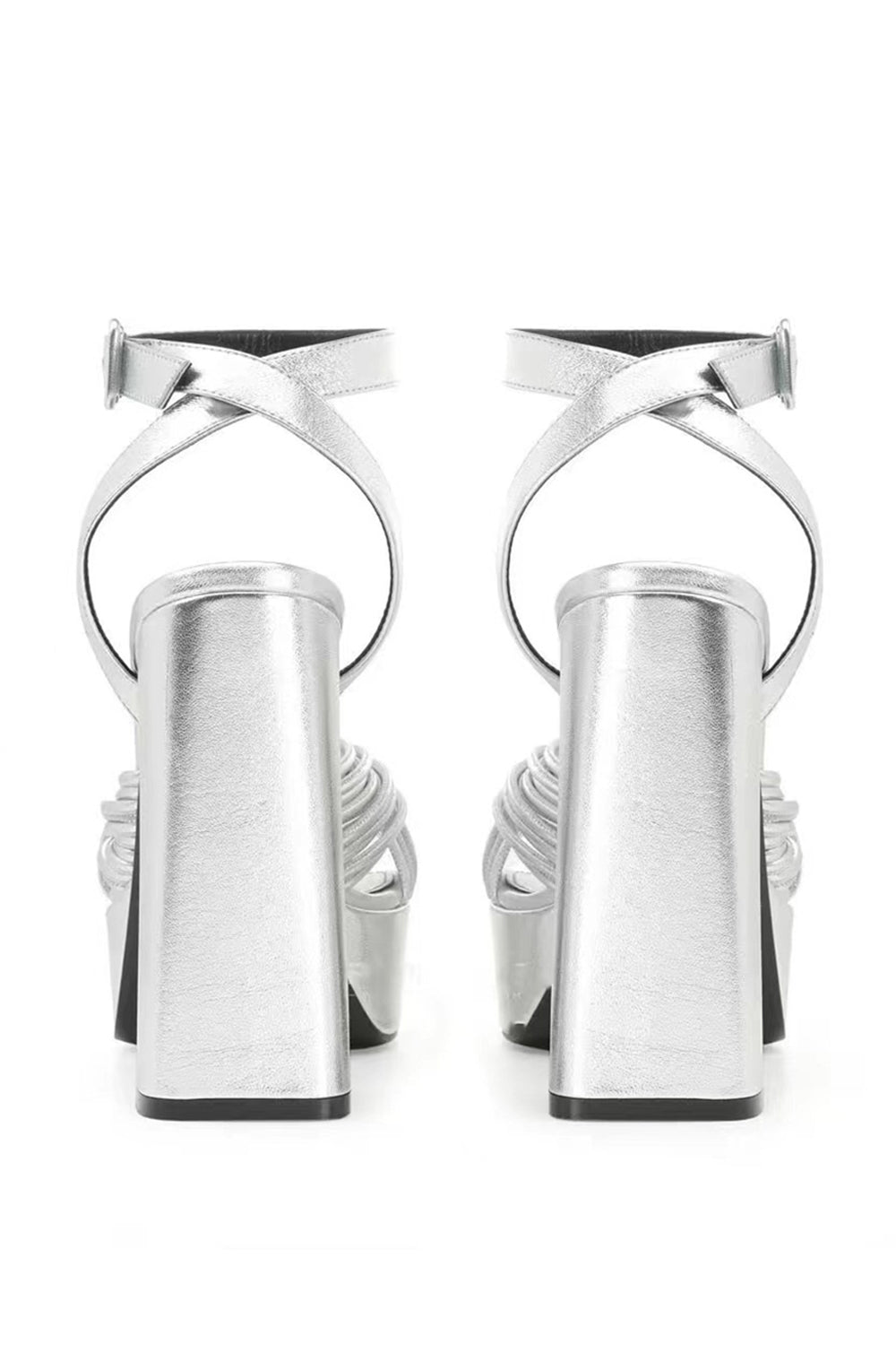 Metallic Silver Platform Hunky Heel Sandals