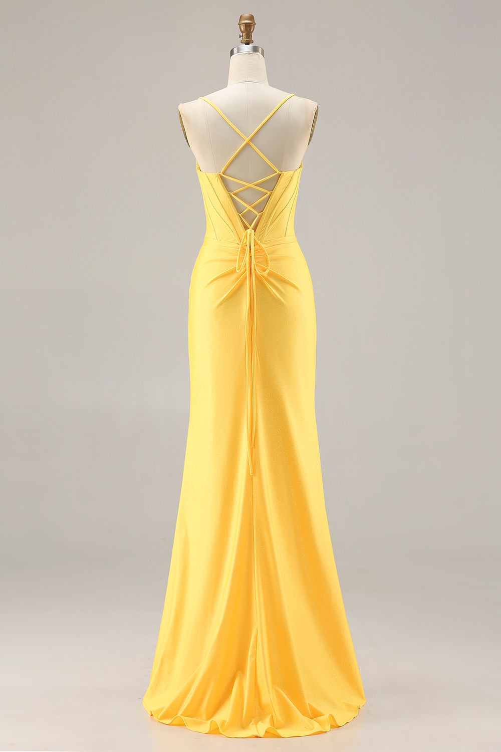 Yellow Mermaid Beaded Corset Prom Dress With Slit