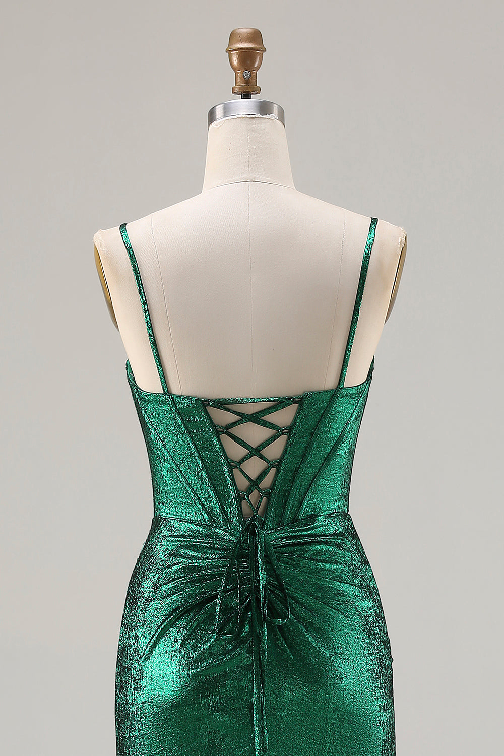 Metallic Dark Green Mermaid Beaded Corset Prom Dress With Slit