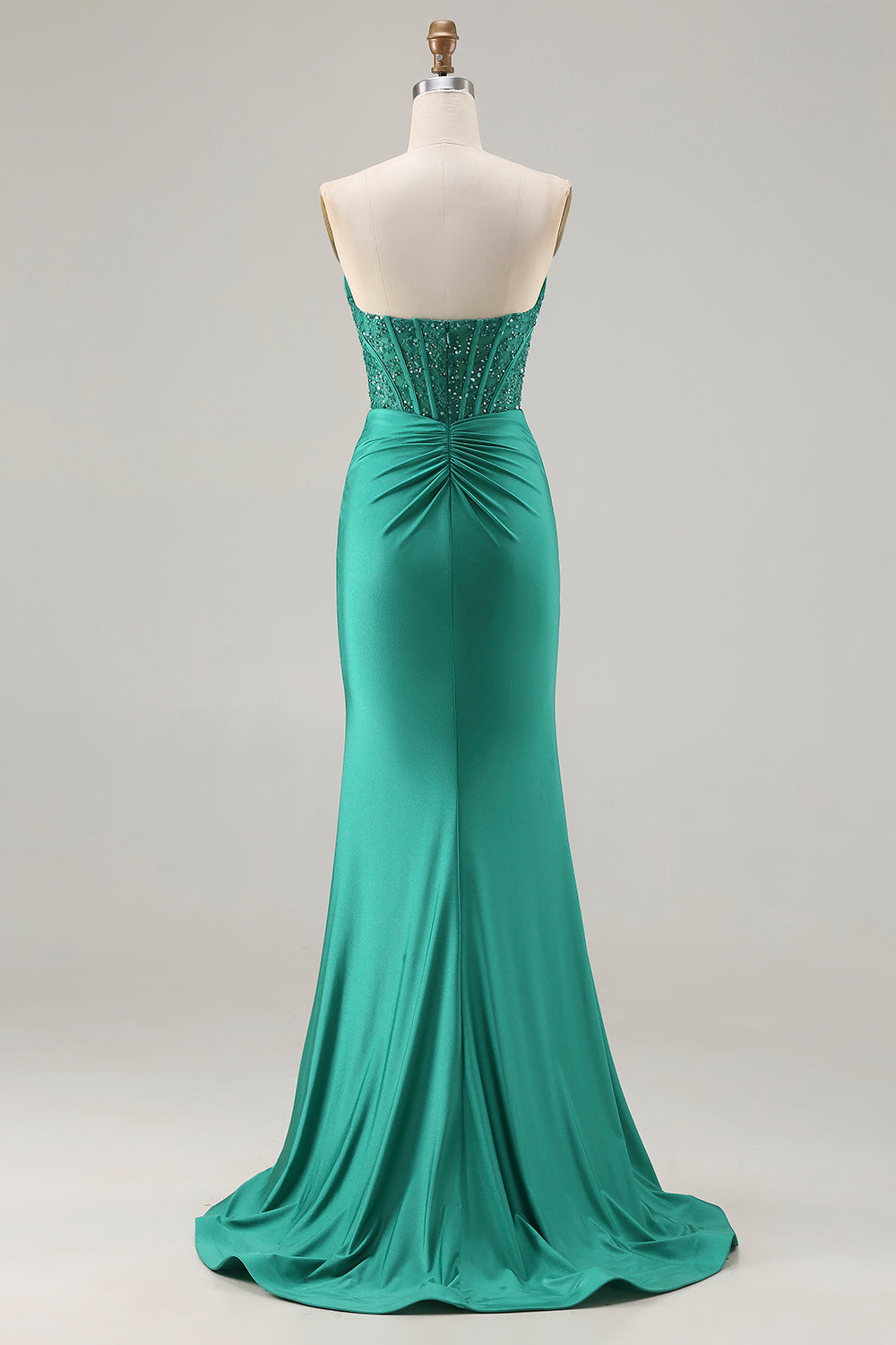 Dark Green Strapless Mermaid Corset Prom Dress With Slit