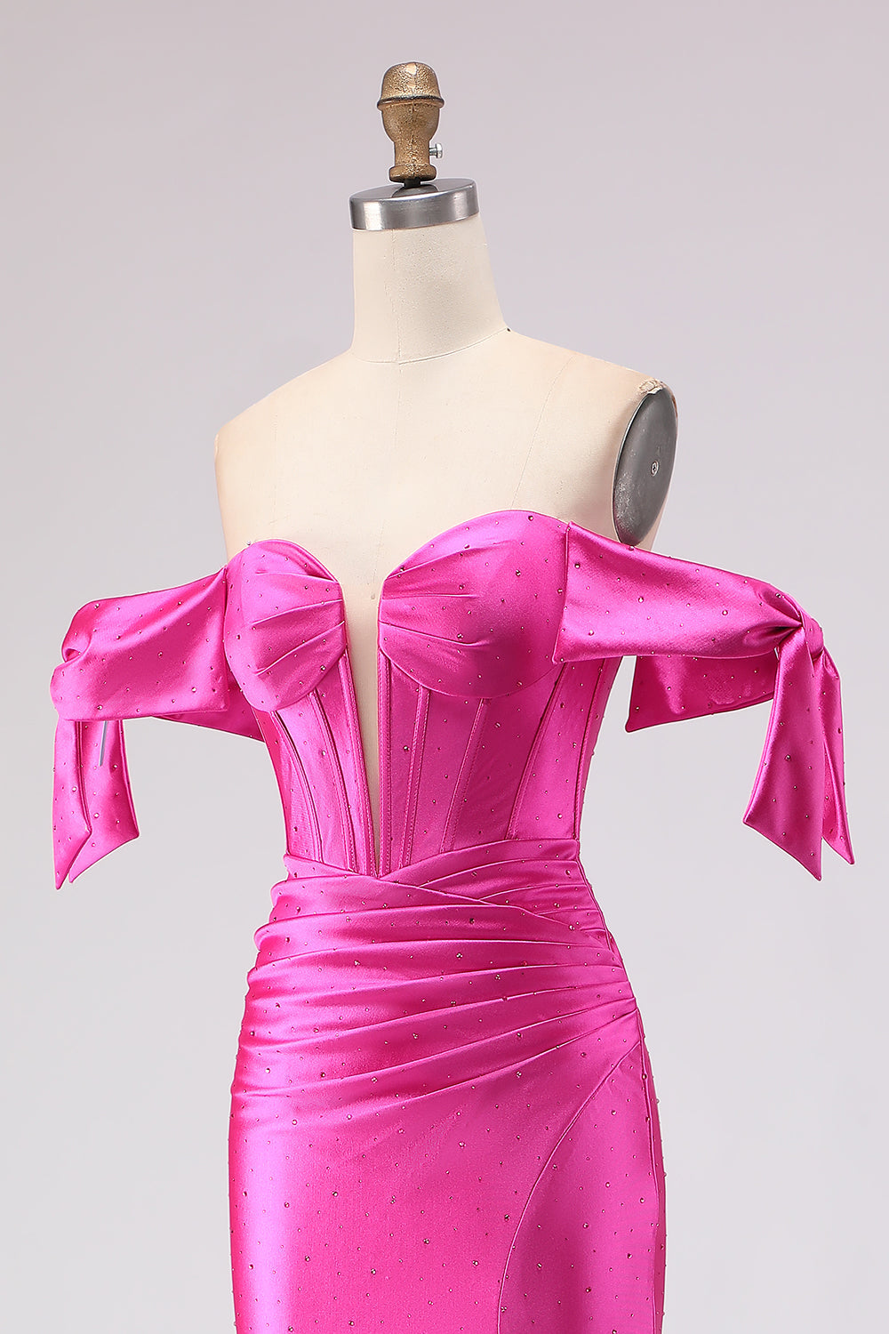 Off The Shoulder Fuchsia Beaded Mermaid Prom Dress With Slit
