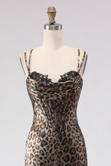 Mermaid Khaki Leopard Corset Prom Dress With Lace Up Back