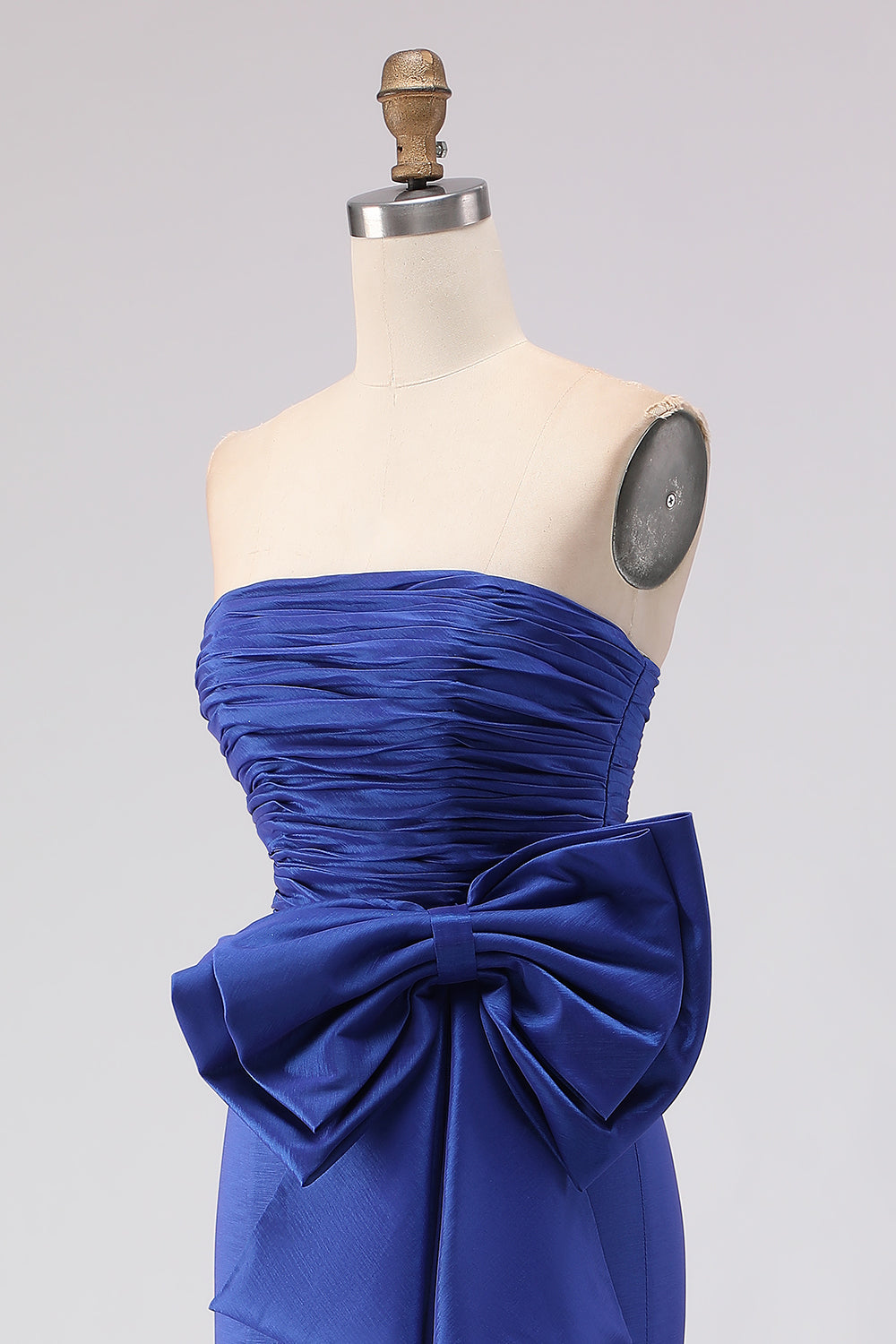 Royal Blue Strapless Bowed Ruched Mermaid Prom Dress With Slit