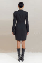 Black Peaked Lapel Bodycon Short Work Dress