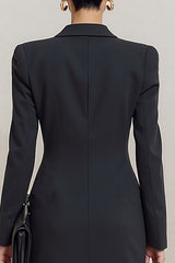 Black Peaked Lapel Bodycon Short Work Dress