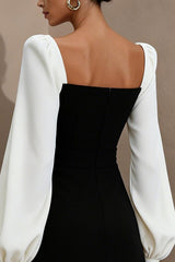 Black and White Long Sleeve A Line Short Work Dress