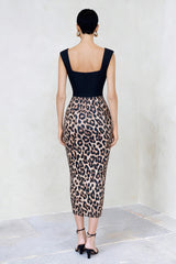 Black and Brown Leopard Bodycon Square Neck Work Dress