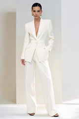 2 Piece Peaked Lapel Ivory Women Suits With Pockets