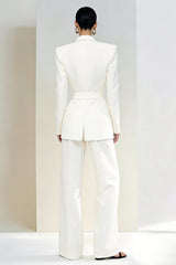 2 Piece Peaked Lapel Ivory Women Suits With Pockets