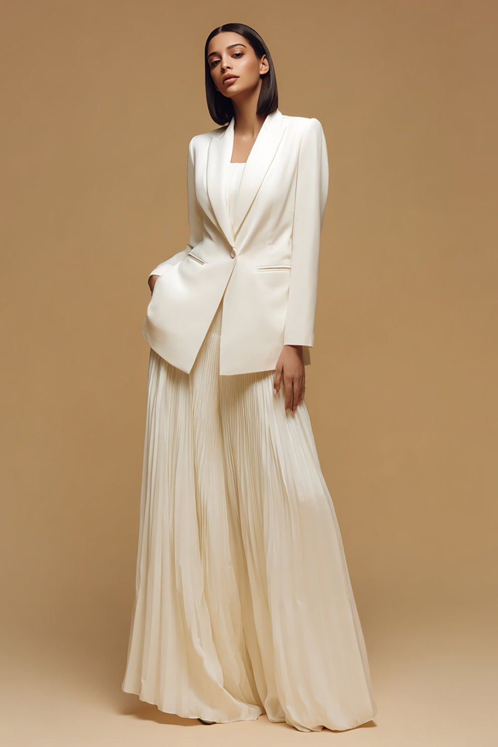 Elegant Single Buckle 2 Piece Ivory Women Suits