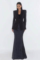 Black Peaked Lapel Mermaid 2 Piece Work Dress