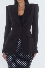 Black Peaked Lapel Mermaid 2 Piece Work Dress