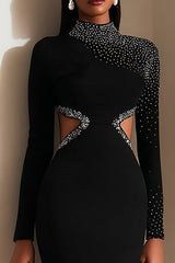 Sparkly Black Bodycon Cut Out Midi Work Dress