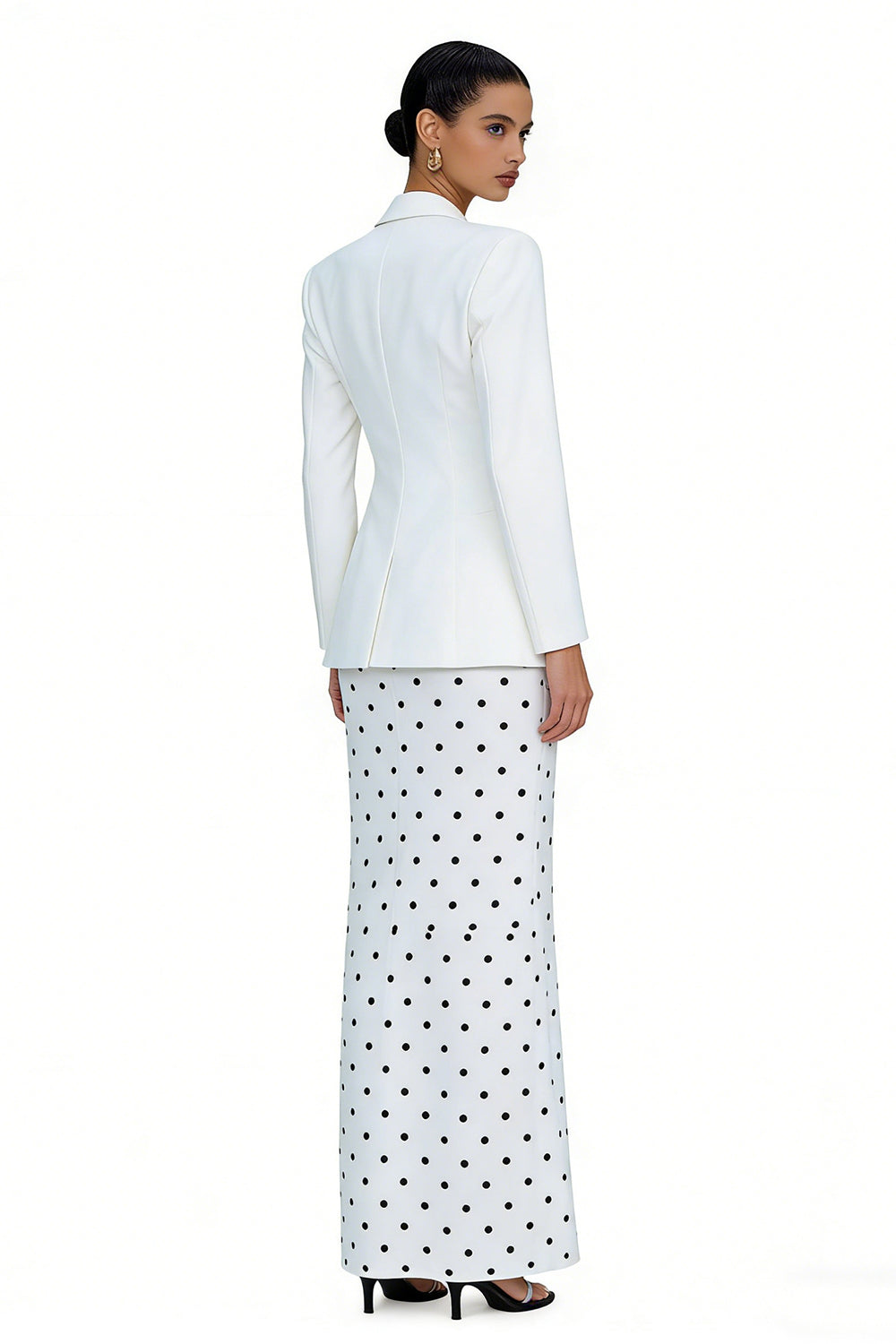 Peaked Lapel 2 Piece Ivory Polka Dot Women Suits