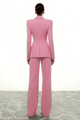 Pink Peaked Lapel 2 Piece Slim Fit Women Suits