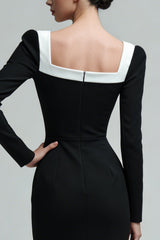 Black Bodycon Square Neck Midi Work Dress