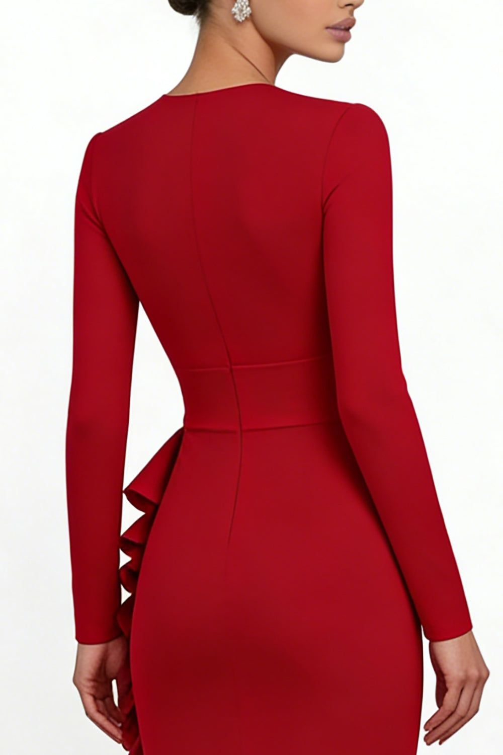 Red Long Sleeve Mermaid Ruffled Formal Dress