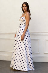 Simple White Black Polka Dot Ball Gown Prom Dress