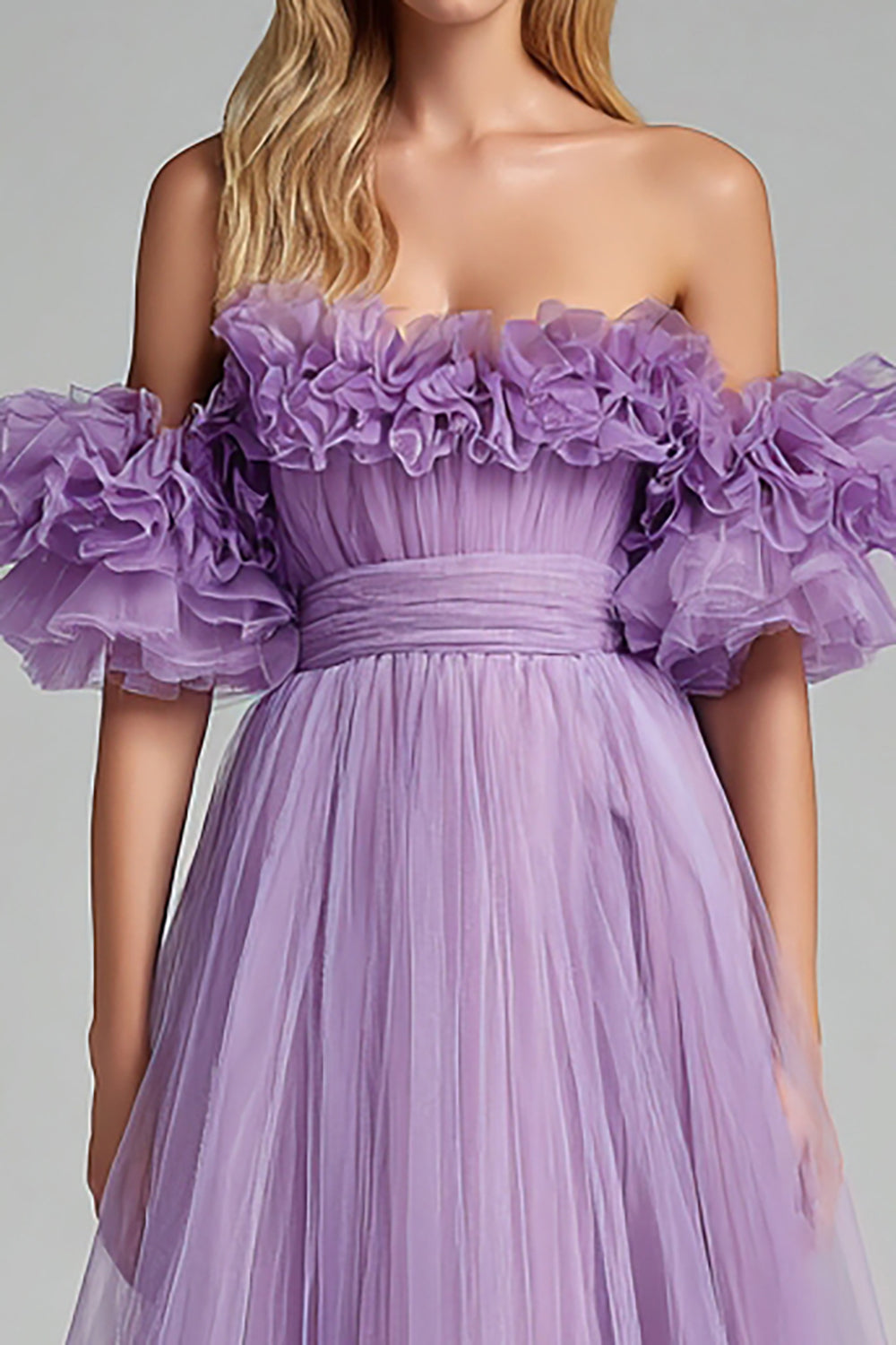 Off the Shoulder Lilac A Line Prom Dress with Ruffles