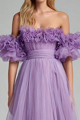 Off the Shoulder Lilac A Line Prom Dress with Ruffles