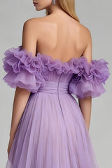 Off the Shoulder Lilac A Line Prom Dress with Ruffles