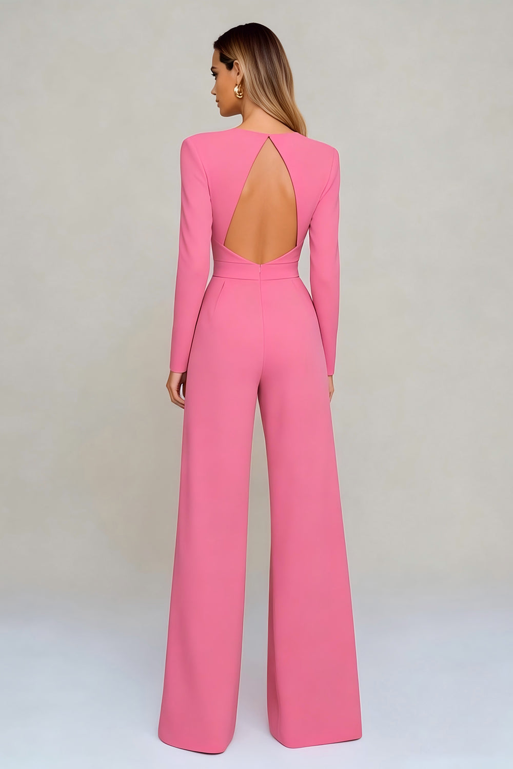 Simple Long Sleeve Black Cut Out Formal Jumpsuit