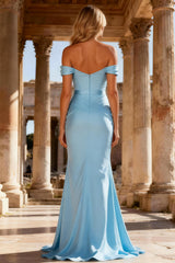 Sky Blue Off the Shoulder Corset Mermaid Prom Dress with Belt
