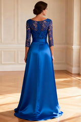 Royal Blue A Line Lace Mother of the Bride Dress with Belt