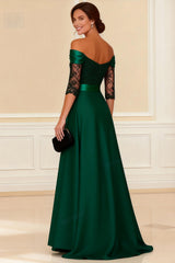 Dark Green Off the Shoulder Lace Mother of the Bride Dress