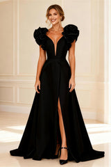 Black A Line Ruffled Mother of the Bride Dress