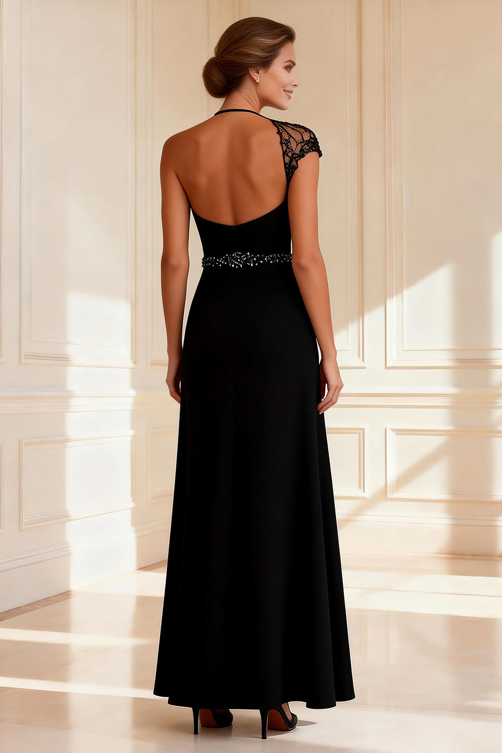 Halter Black A Line Mother of the Bride Dress