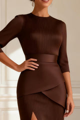 Mermaid Chocolate Round Neck Maxi Mother of the Bride Dress