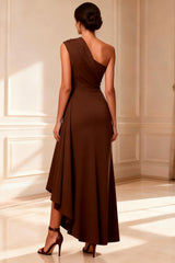 One Shoulder High Low Chocolate Mother of the Bride Dress