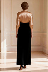 Black and Champagne Sheath Satin Mother of the Bride Dress