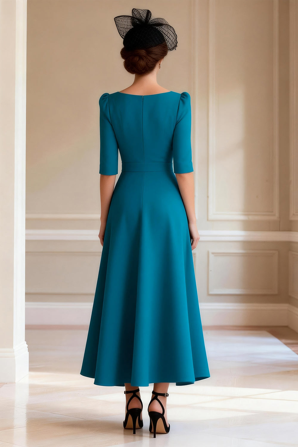 Peacock Blue Half Sleeve A Line Mother of the Bride Dress