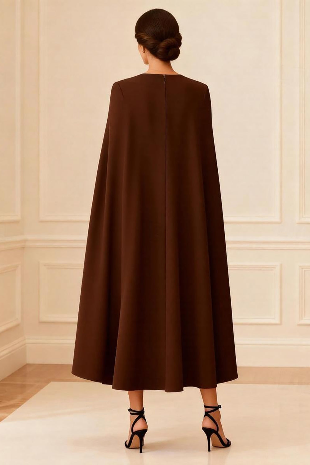 Chocolate A Line Midi Mother of the Bride Dress with Shawl