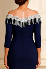 Sparkly Off the Shoulder Beaded Navy Mother of the Bride Dress