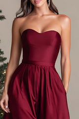 Burgundy A-Line Sweetheart Long Formal Dress